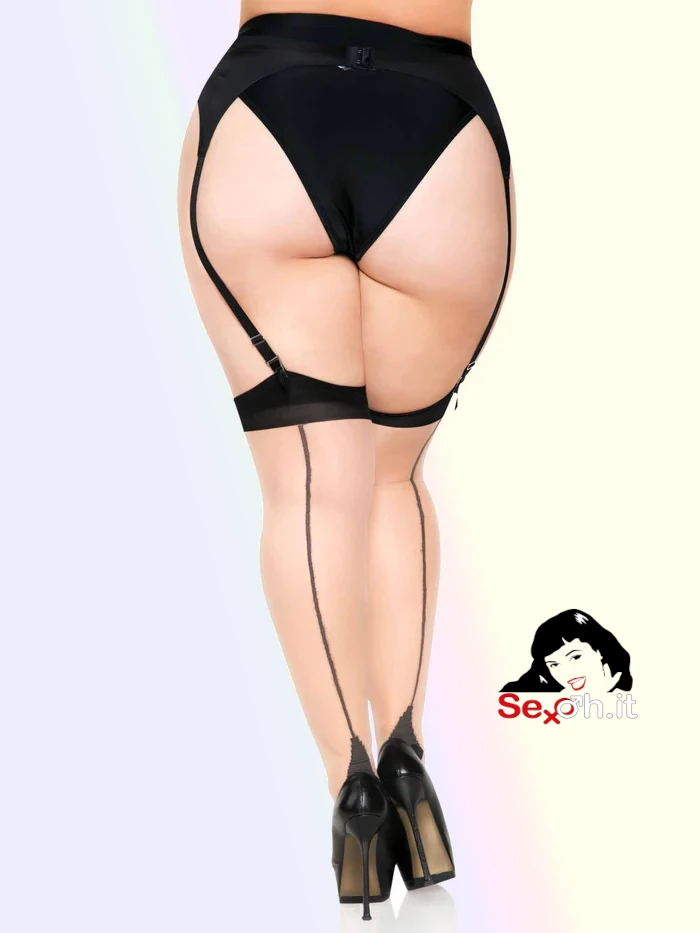 [1024Q-010] Calze Velate Due Toni 20D Riga e Tallone alla Cubana Taglia Queen (L/XXL)