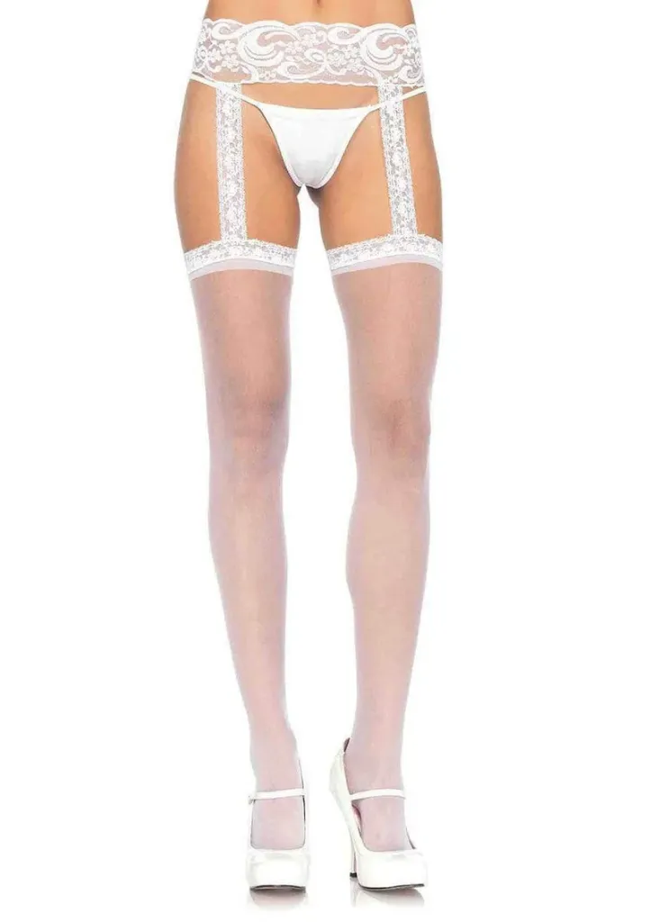 [1767-002] Collant Velato a Giarrettiera Taglia Unica (XS/L) Bianco