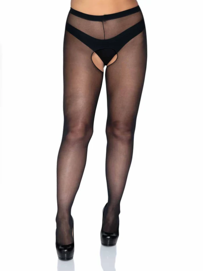 [1905Q-001] Collant Velato Aperto  Taglia Queen (L/XXL) Nero