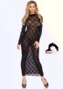 Abito Lungo con Trasparenze in Pizzo Taglia Unica (XS/L) Nero