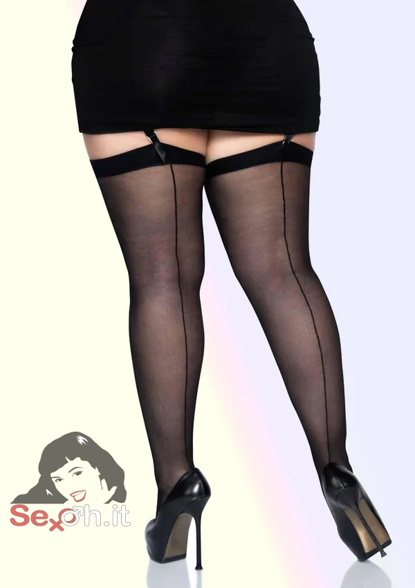 [1000Q-001] Calze Velate 15D con Riga Posteriore Taglia Queen (L/XXL) Nere
