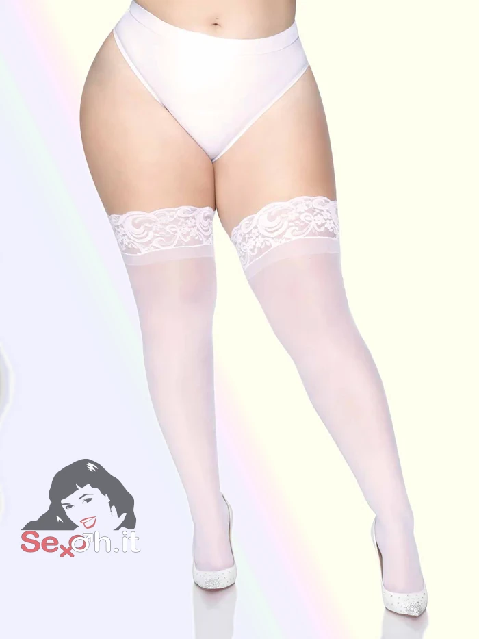[1022Q-002] Autoreggenti 20D Doppia Balza Damascata tg. Queen (L/XXL) Bianche