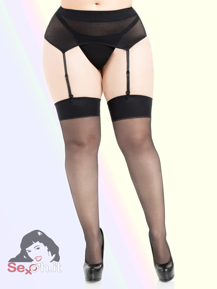 [1925Q-001] Set di giarrettiera e calze in Elastan Taglia Queen (L/XXL) Nero