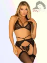 Set Reggiseno Mutandine e Reggicalze in Pizzo Nero